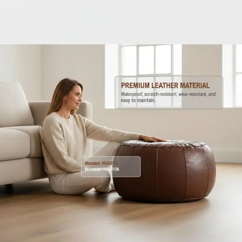 Vintage Round UP Storage Bag Cover No Filler Lazy Floor Pouf Ottoman Foot Rest Stool For Home Bedroom Living Room Decor