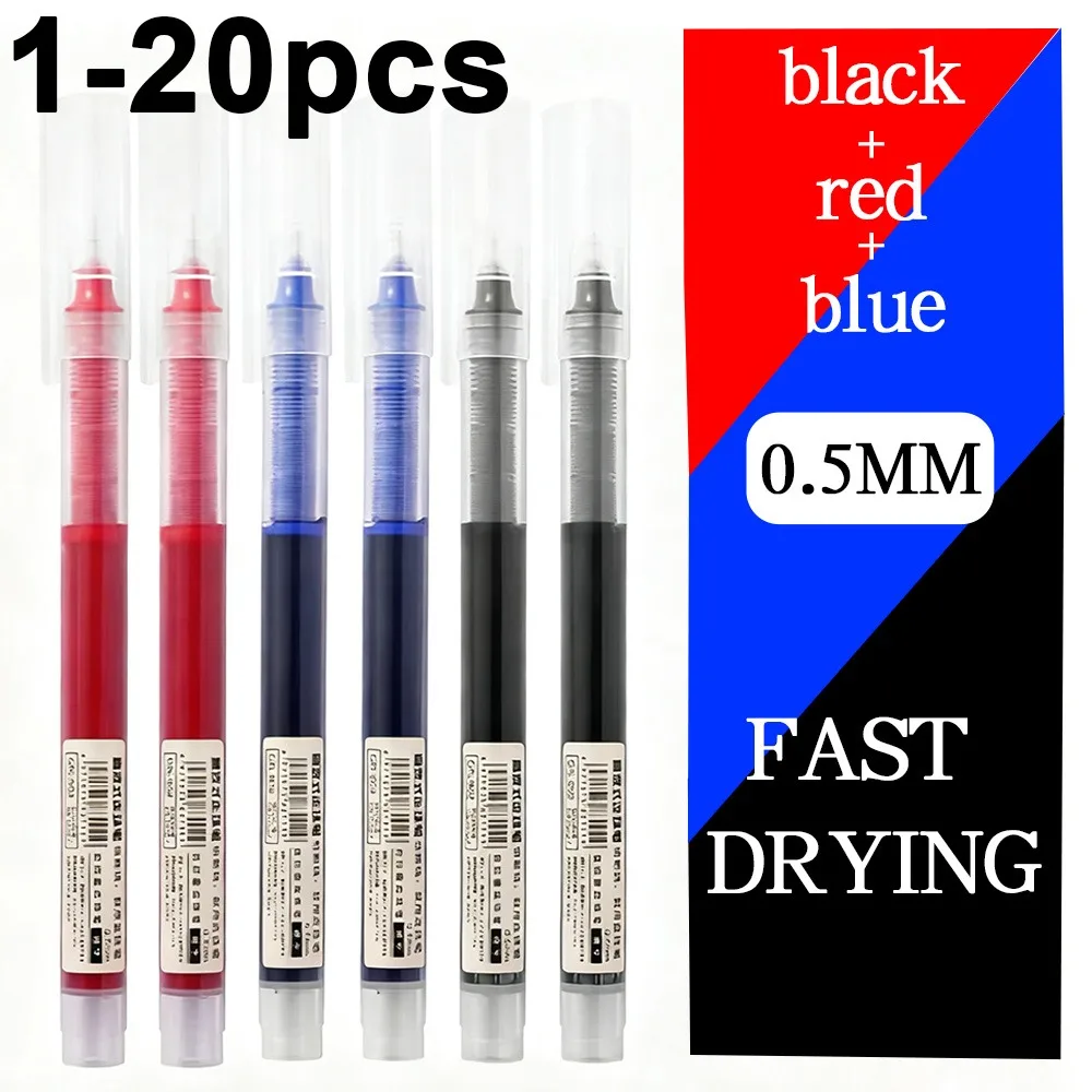 1-20Pcs Black/Blue/Red Needle Type Gel Ink Pens 0.5mm Liquid Ballpoint Pen Students Stationery School Office Writing Fast Drying