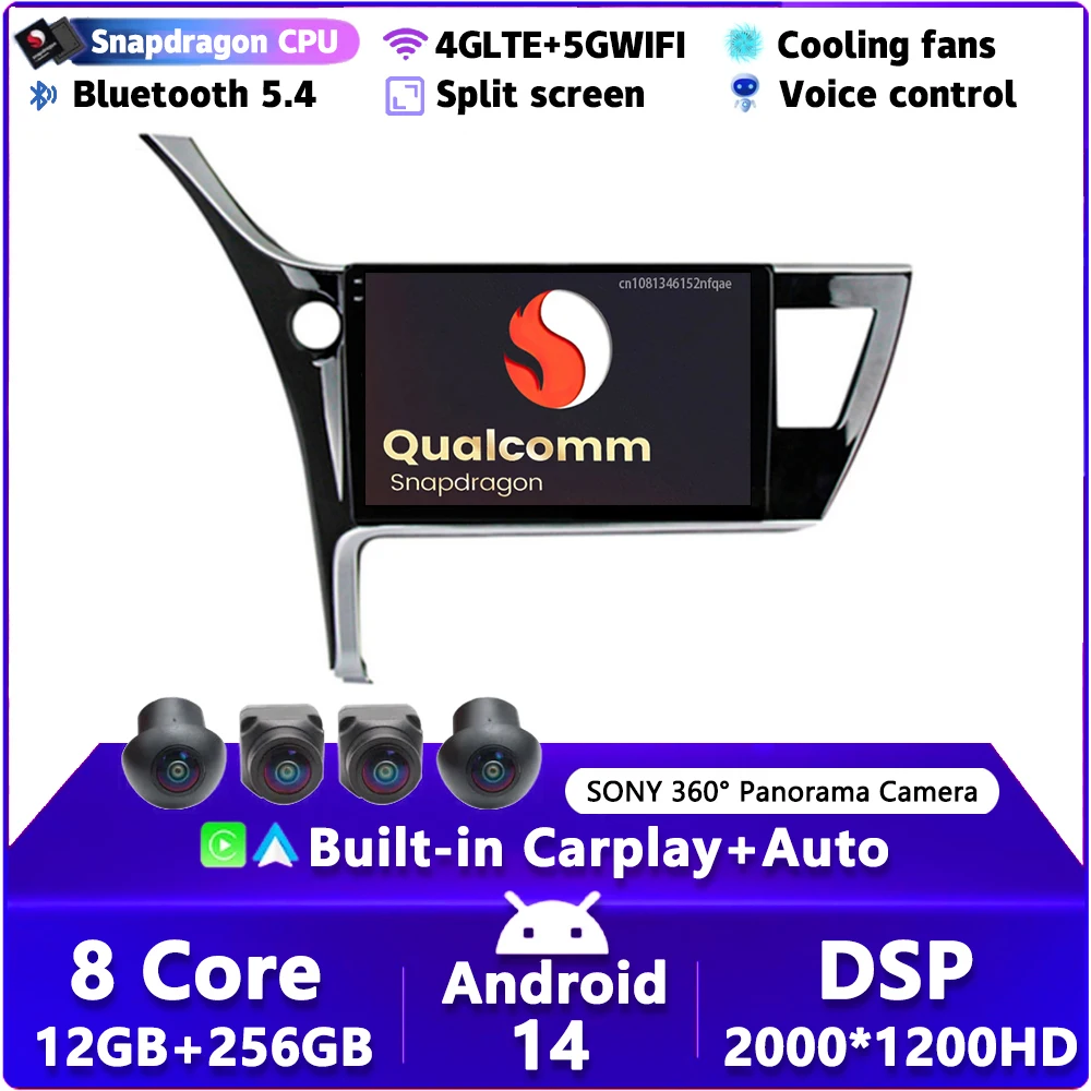 

Автомобильный радиоприемник Android14 для Toyota Corolla 11 Auris E180 2017-2019, навигация GPS, мультимедийный видеоплеер, стерео, Carplay, автомобильный DVD