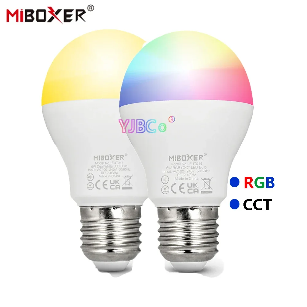 

Miboxer 6W Dual White RGB+CCT LED Bulb E27 FUT014 FUT017 Led Spotlight Adjustable Brightness 2.4G RF Remote control AC100~240V