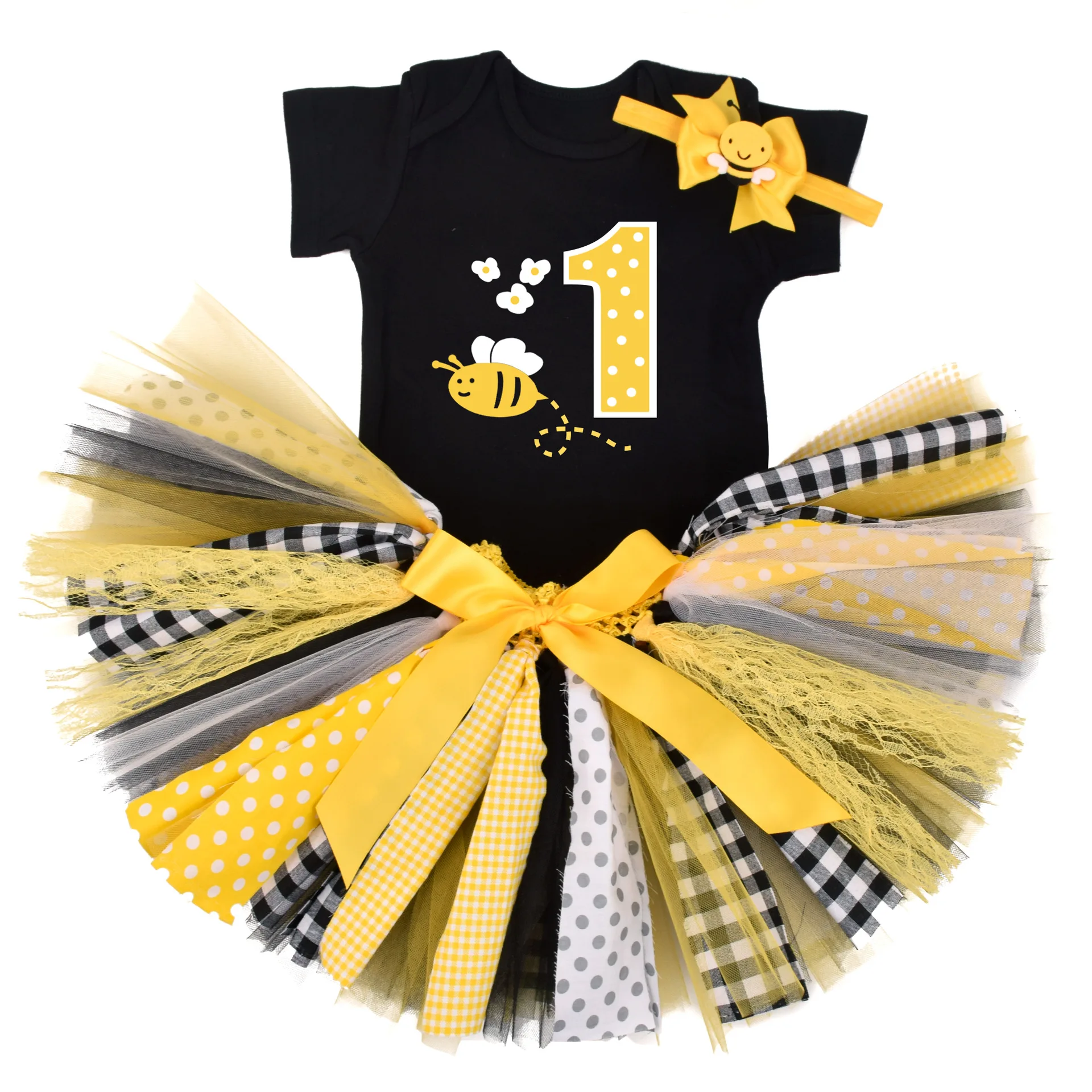 Baby Girl Bee 1st Birthday Tutu outfit Bee Tutus Girls Birthday Party costume Toddler Photo Props Cake Smash