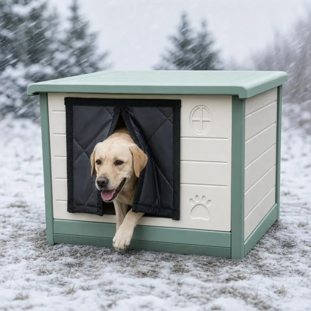 Insulated Dog House Door Curtain Thermal Winter Draft Stopper Weatherproof Oxford Cloth Pet Kennel Door Screen Cover With Hook