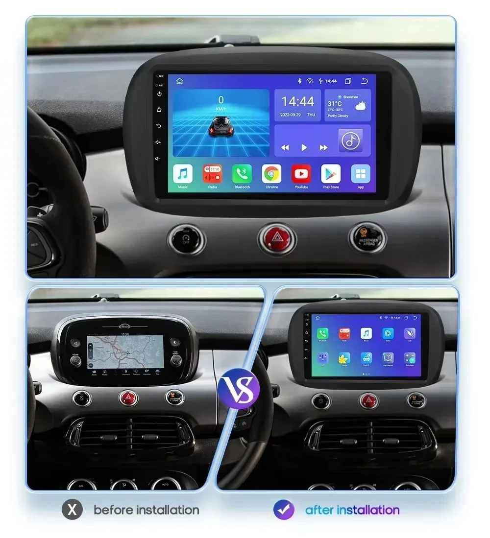 Android 14 For Fiat 500X 2014 2015 2016 2017 - 2020 Car Radio Navigation Multimedia Player GPS WiFi+4G DSP wireless Carplay Auto