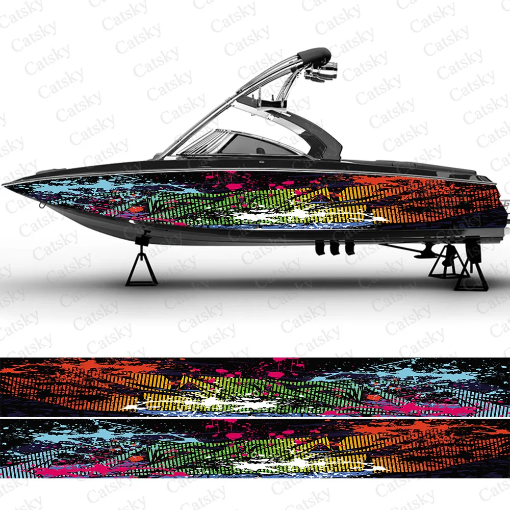 

Colorful striped paint splash Boat wrap sticker vinyl pontoon deck boat fishing decal design uniform vector abstract print