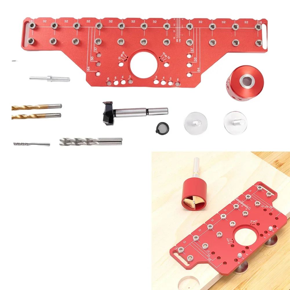 Drilling Guide Template System with Holes Jig and Hinge Puncher Locator Designed for Shelf Pin Gauge Use in Woodworking Projects