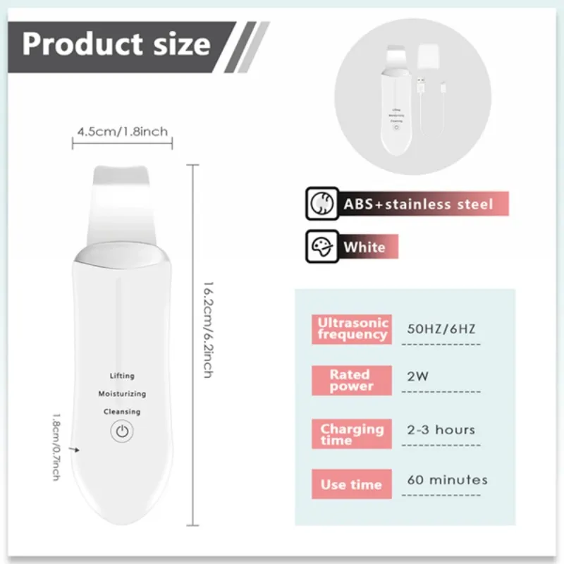 Consegna in 24 ore Scrubber ad ultrasuoni per la pelle del viso Macchina per la bellezza Pulizia profonda del viso Peeling Pala Esfoliante Cura della pelle Devi