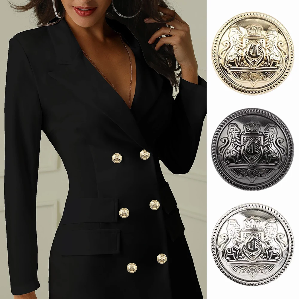 

10 Pcs Vintage Fashion Double Lion Crown Shield Pattern Metal Buttons,Shirt Suit Jacket Coat Decoration Round Buttons 15/20/25mm