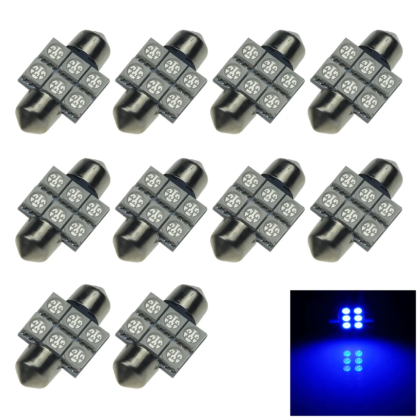 10x Blue Car 31MM Festoon Light marker Blub 6 Emitters 5050 SMD LED 6430 Z20075