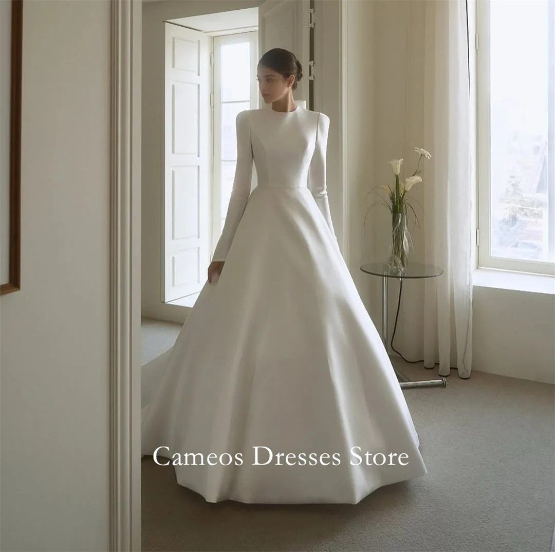 

SONDR Атласные свадебные платья трапециевидной формы цвета слоновой кости по индивидуальному заказу с рюшами и длинными рукавами, корейские платья невесты, женские свадебные платья