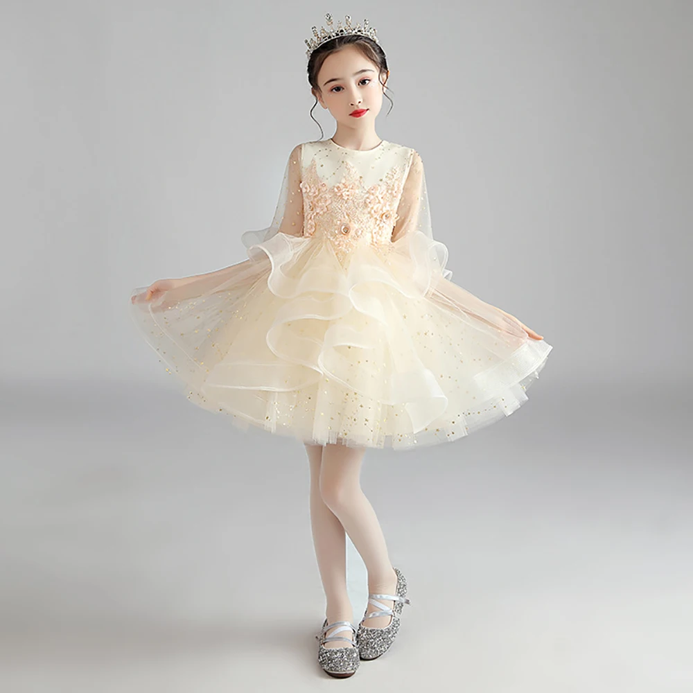 Little Girls Banquet Formal Dress Flower Girls Party Piano Performance Prom Dresses Children\'s Birthday Ball Gown Tutu Tulle