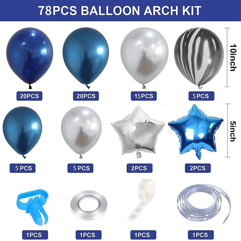 74Pcs/Set Night Blue Metallic Silver Balloon Arch Kit Birthday Party Wedding Decors Baby Shower Decor Balloon Garland Arch Set