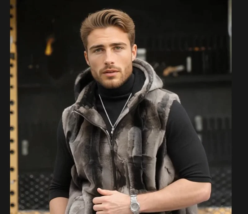 

Winter New Hooded Fleece Vests Casual Jacket with Fleece Stand Up Collar Cardigan Jacket Men Fashionable Windproof Hooded Vest