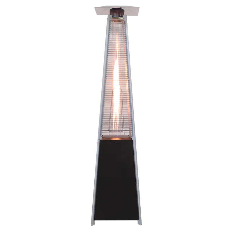 Black Pyramid Modern Freestanding Stainless Steel Outdoor Infrared Heater With Glass Tube Flame Natural Gas