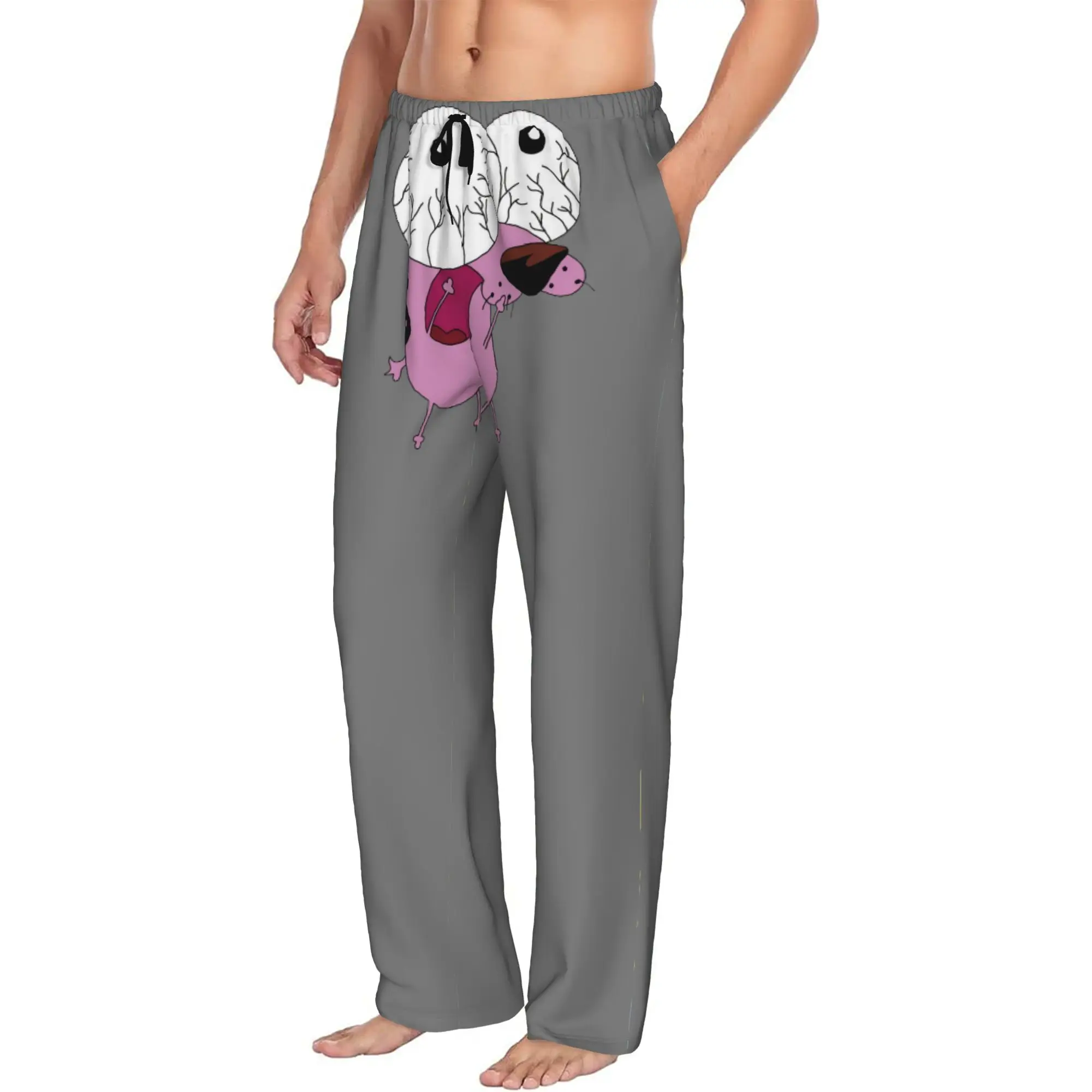 Custom Print Men C-Courage The Cowardly Dog Frightened Eyes Pajama Pants  Sleepwear Sleep Lounge Bottoms with Pockets
