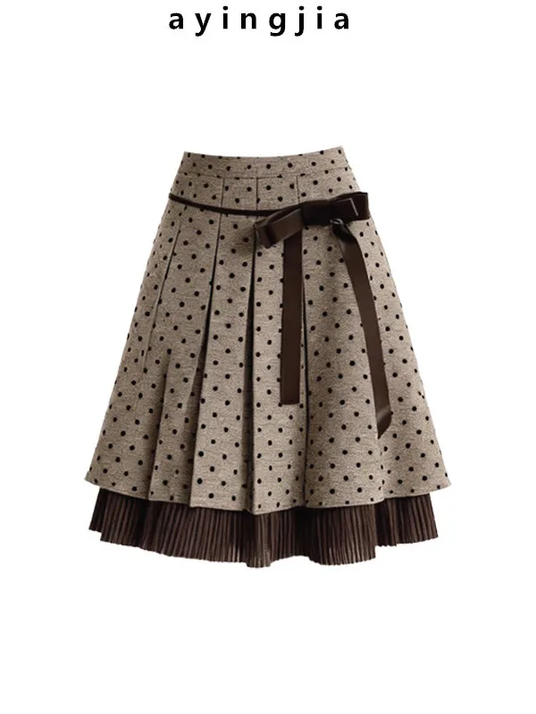 

Autumn Winter Plaid Skirt Velvet Tweed Bowknot A-Line Skirts Layering Clothing High Waist Commute Sle Casual Wear