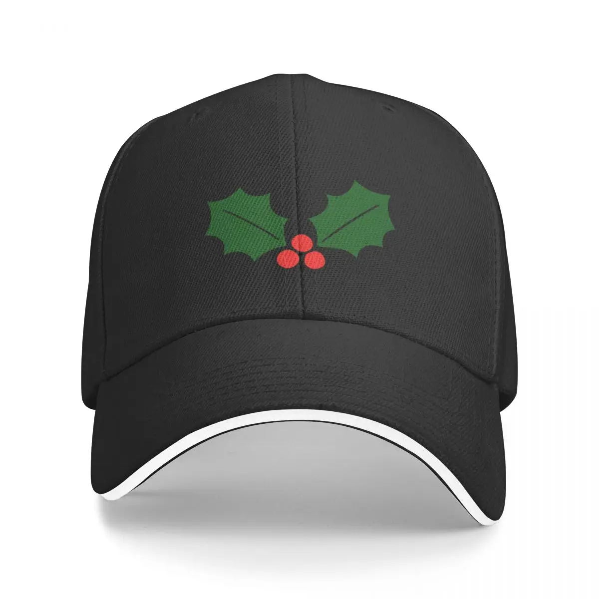 Holly Leaves and Berries Pattern in Light Green Baseball Cap custom Hat Ladies Men's