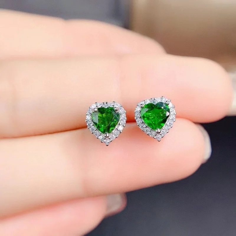 

Elegant Emerald Tourmaline Sparkling Diamond Colorful Gemstone Heart-shaped Earrings for Women Socialite Style Jewelry