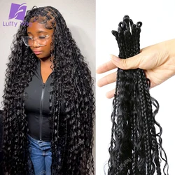 Trenzas de caja Boho de ganchillo para mujeres negras, cabello sintético pretrenzado con rizos de cabello humano, peluca Luffywig