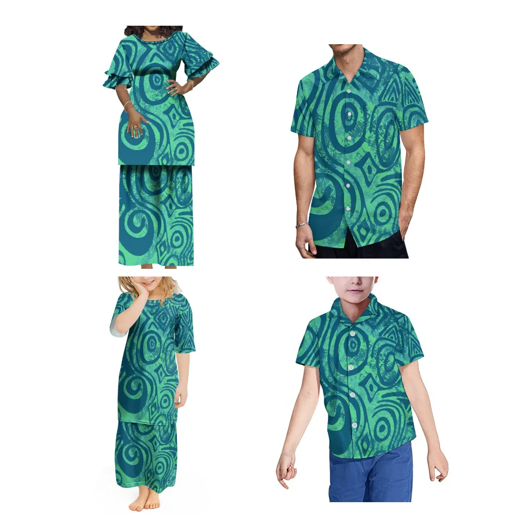 Summer Hot Polynesian Print Custom Pattern Custom Family Of Four Family Set Puletasi Mother-Daughter Set Father And Son Shirt