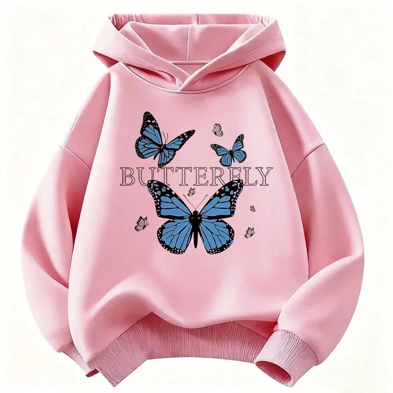 Blue Butterfly Fashion Design Children's Sweatshirt Cute Hoody for Boys Girls Autumn Spring Casual Hoodies