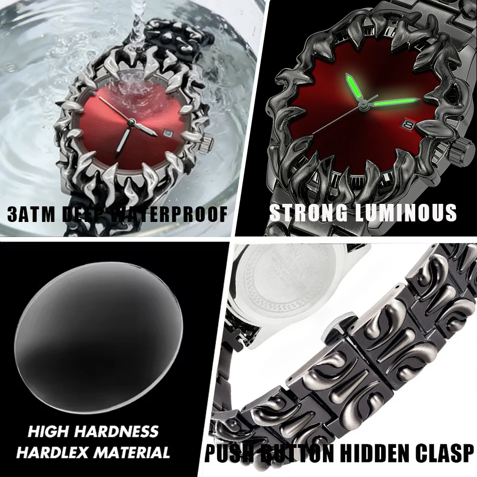 Jam Tangan Gaya Cakar Jam Tangan Kuarsa Kustom Pria Jam Tangan Hitam Hadiah Peringatan Liburan Jam Tangan Gaya Eropa-Amerika Y2K