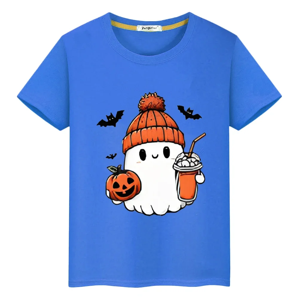 Halloween pumpkin witch elf 100%Cotton t shirt for kids boy 10year y2k one piece Tops anime Short pride tshirt kids clothes girl