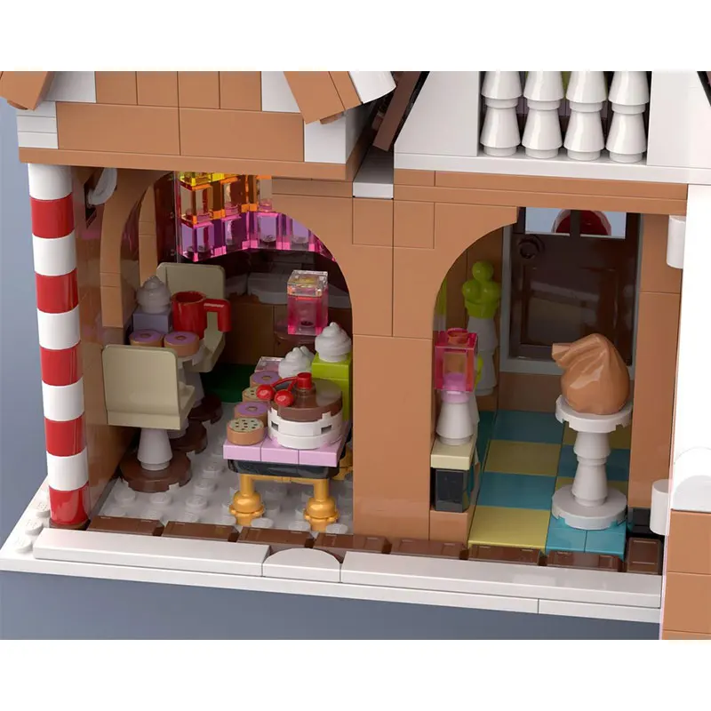 Moc bloco de construção vista rua casa de gengibre de natal – vila de inverno modelo de construção alternativa brinquedos de tijolo presentes criativos