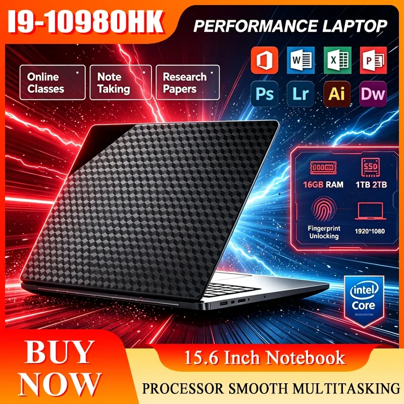 15.6 Inch Full HD IPS Laptop 120Hz Screen Intel Core I9-10980HK 32GB RAM 2TB SSD Backlit Keyboard Long Battery Life Windows 11