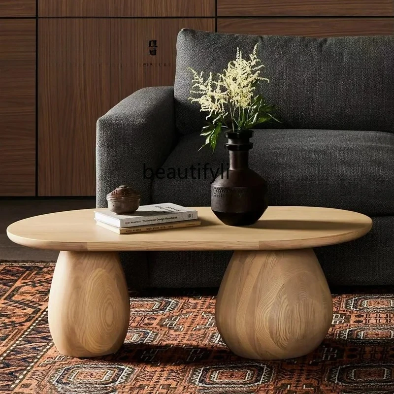 yj9 Nordic simple home living room solid wood coffee table modern homestay club oval tea table designer creative small tea table