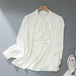 Chiffon Casual Women's Shirts Spring/summer New Solid Korean Clothing Sales Loose Long Sleeves Top Ruffles Women Blouses