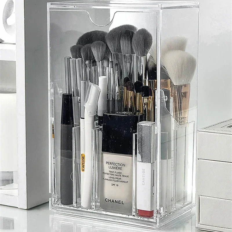 Przezroczysty pojemnik na pędzle kosmetyczne Uchwyt na pędzle do makijażu z pokrywką Pojemnik na szminki o dużej pojemności Uchwyt na pędzle kosmetyczne