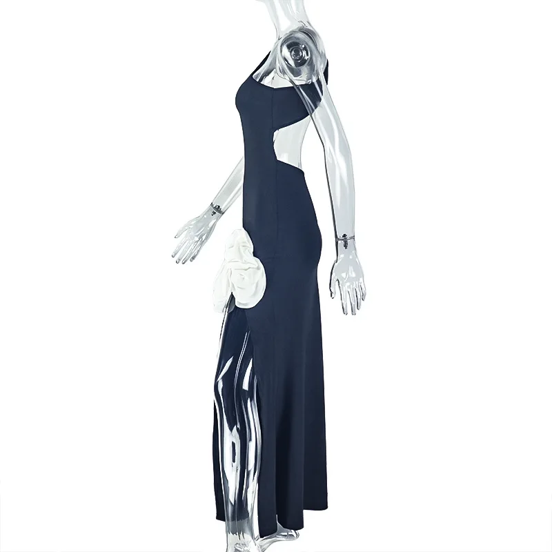 فستان نسائي طويل بكتف واحد بدون أكمام ثلاثي الأبعاد مزين بالزهور 2025 فساتين حفلات مثيرة لقضاء العطلات وأعياد الميلاد