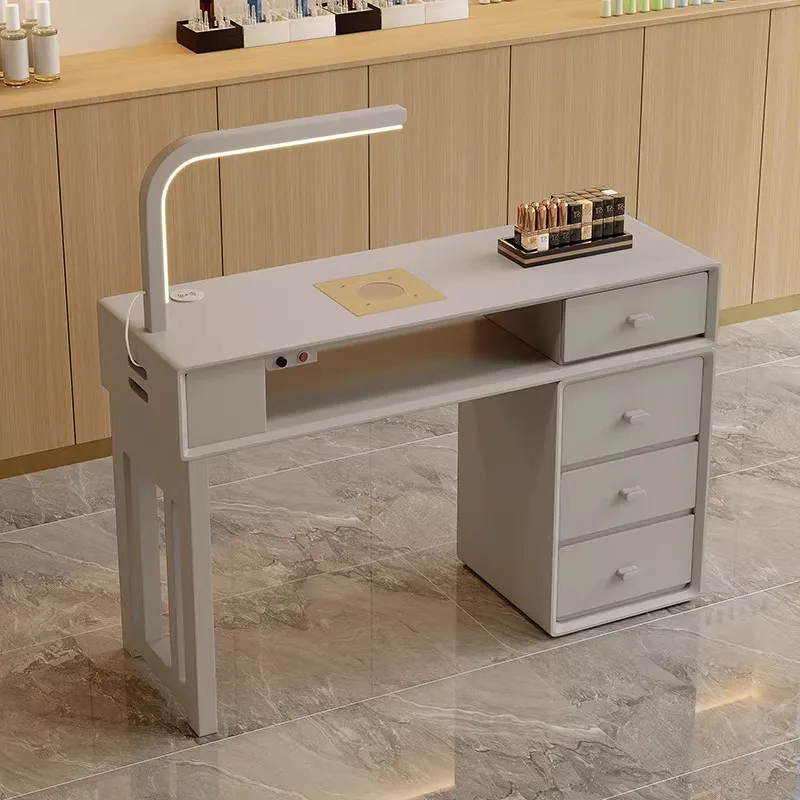 Modern Multi-functional Nail Art Table with Built-in Lamp, Wireless Charging, and Plug for Nail Art Workstation - Simple Ins-Ins