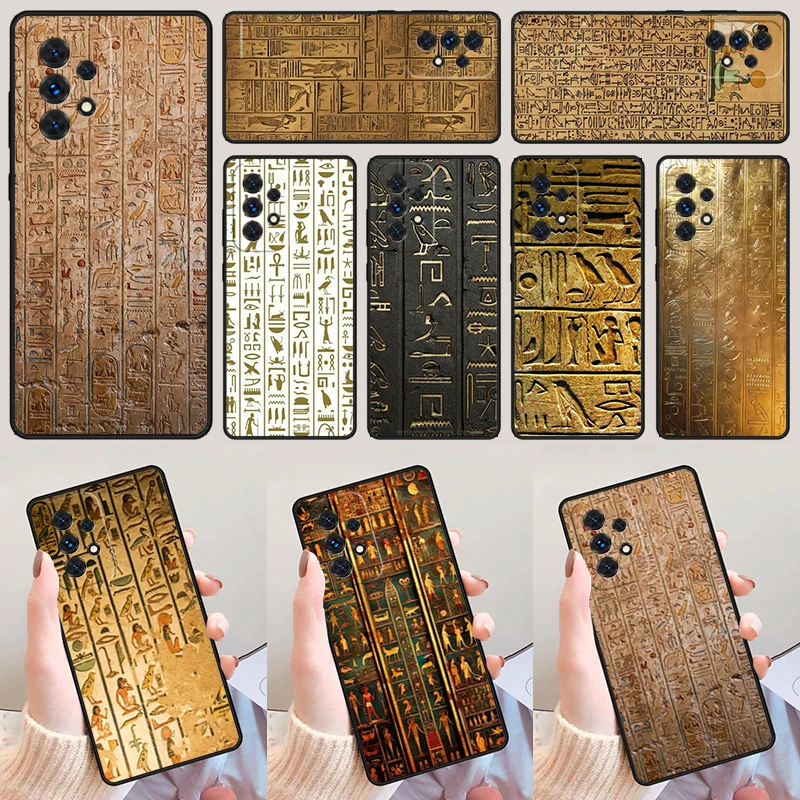 Egyptian Faience Hieroglyphics For Samsung Galaxy A52 A72 A73 A20e A21S A50 A70 A11 A12 A42 A31 A40 A51 A71 A32 A80 Phone Case