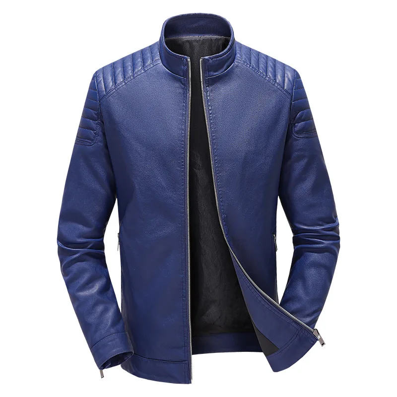 

Men's PU Jacket Trendy Korean Slim Fit Leather Jacket Spring Stand Collar Motorcycle Leather Jacket Men Zipper Anti-wind Coat