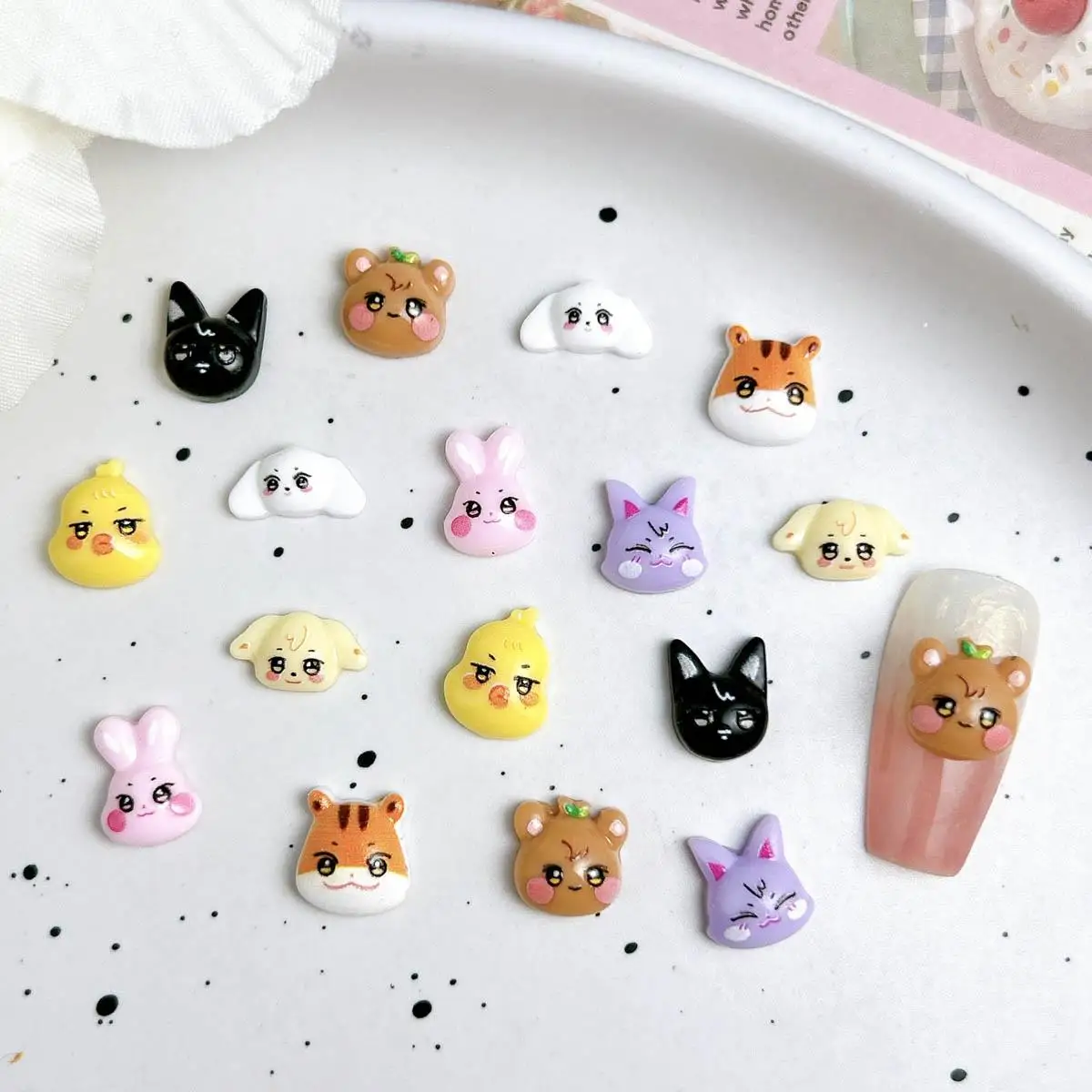 Breloques pour ongles en résine, 50 pièces, chiot, lapin, chat, renard, série d'animaux de dessin animé mignons, décoration Nail Art, accessoires artisanaux à faire soi-même