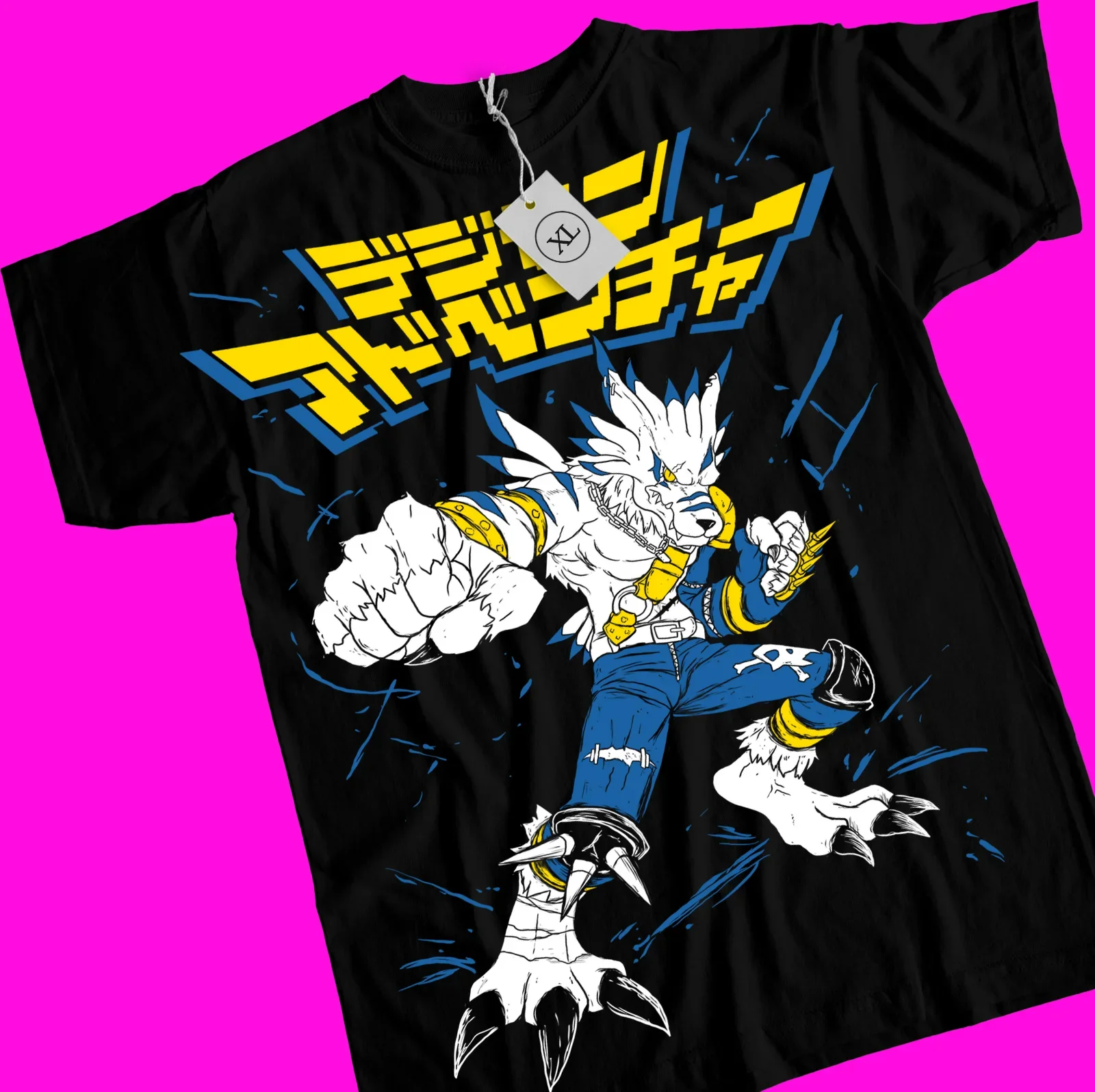 Digimon Adventure T-shirt Were Garurumon Gabumon Anime Girl Black Shirt All Size