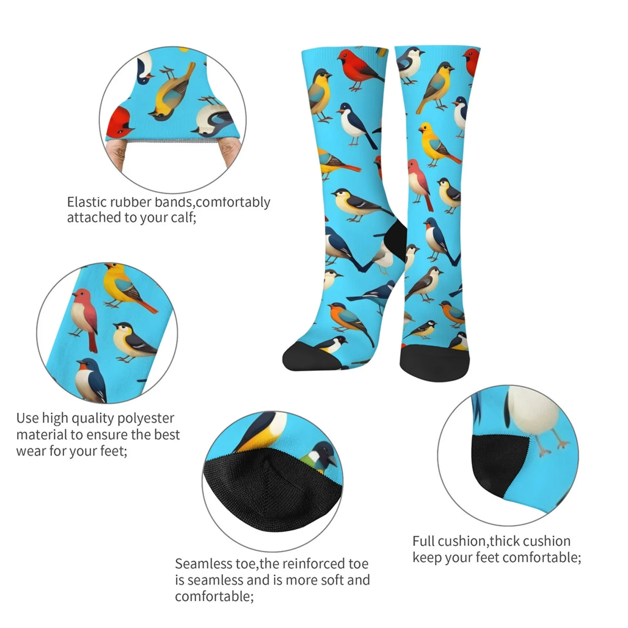 Bird illustration theme socks comfortable breathable non-slip casual socks novelty Harajuku street hip-hop men's socks fun gift
