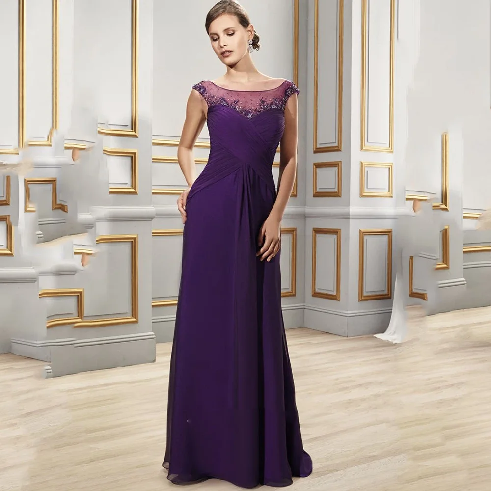 

Индивидуальные фиолетовые платья без рукавов для матери невесты с пайетками, шифоновые, плиссированные, А-силуэта, в пол, для вечеринок