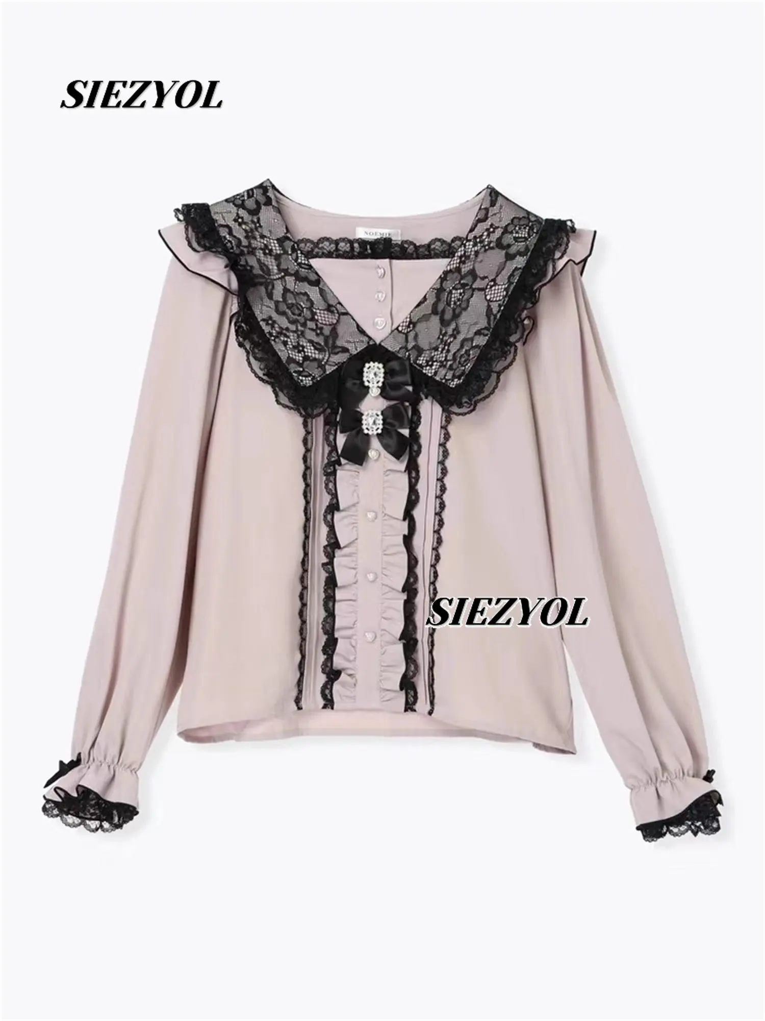 

Versatile Cute Bow Shirt Japanese Style New Spring/autumn Sweet Girls Fashion Tops Lace Trim Long Sleeve Pullover Blouse