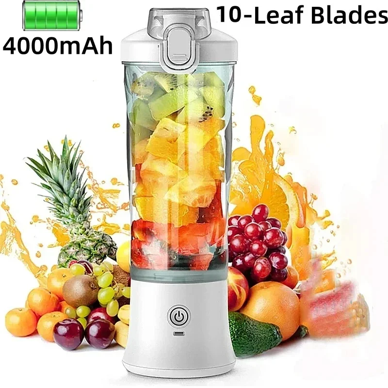 새로운 600ML 휴대용 전기 주스 컵 10중날 분위기 조명 디자인 강력 모터 빠른 교반 실내외 USB 쥬서 T