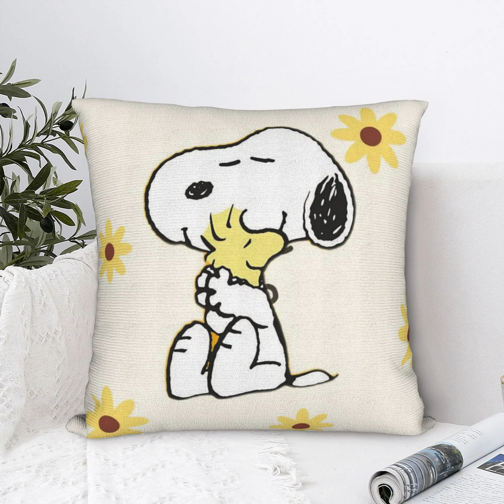 Cartoon Cute S-Snoopys Square Pillowcases Polyester Car Sunflower Cushion Case Creative Decorative Pillow Cover 40*40