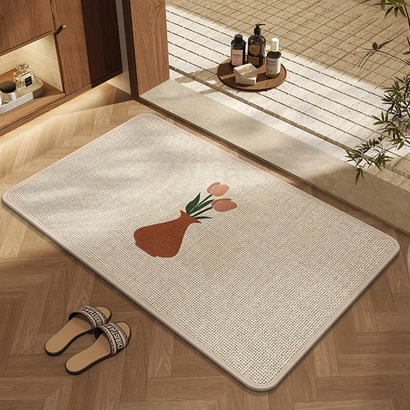 

Ретро лаконичный стиль, лен и диатомит, нарисованные вручную узоры, коврик для ног, коврик для ванной комнаты, нескользящий водопоглощающий модные аксессуары для дома