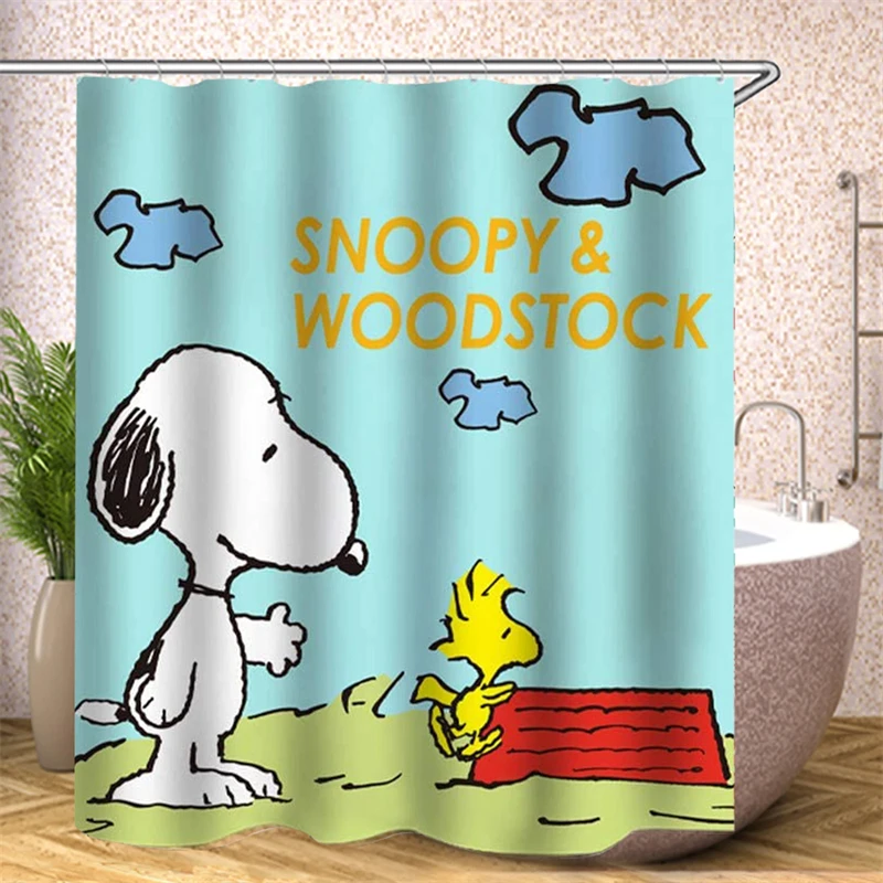 Snoopy Shower Curtain Anime Cartoon Bathroom Accessories Cute Shower Curtain Bathroom Waterproof and Anti-corrosion