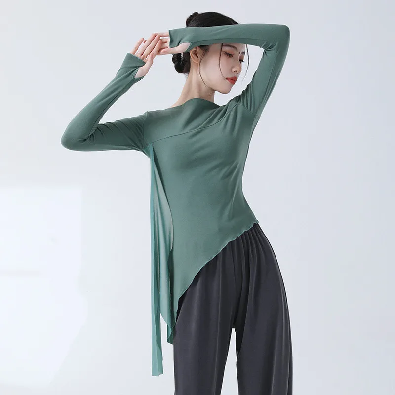 

Одежда для классических танцев, тюлевая одежда с рукавами на палец и боковым разрезом, повседневная одежда в китайском стиле, шикарный сценический костюм