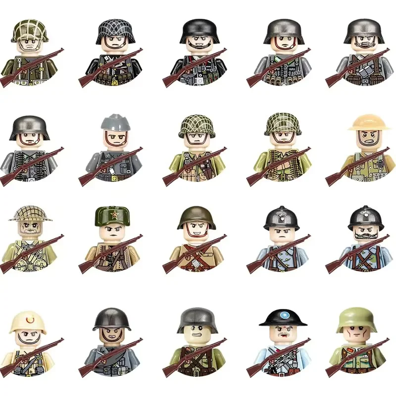 24pcs/batch WW2 Military Character WW2 Army Building Blocks Military Soldier Character Building Blocks Kids Holiday Gift Toys.