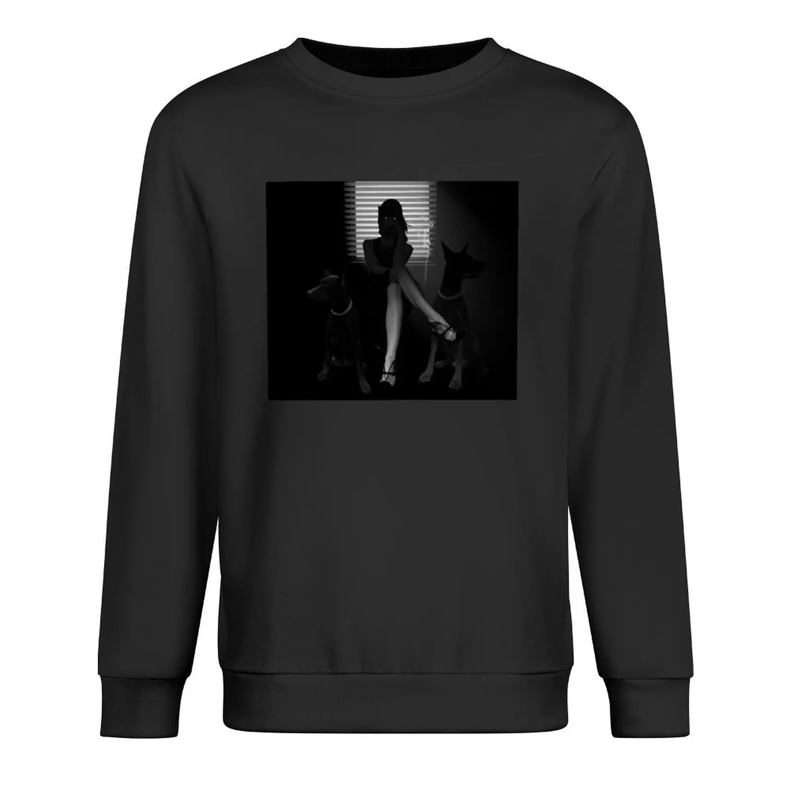 Película noire (Niña con patas cruzadas con 2 perros al lado de ella) Jersey ropa de otoño suéter de invierno para hombre sudaderas con capucha