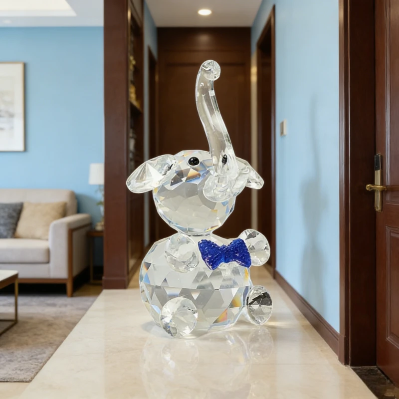

Exquisite Crystal Elephant Statue Cute Glass Animal Figurine Home Living Room Office Desk Decor Crystal Sculpture