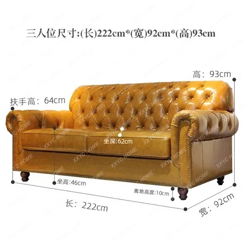 Cowhide Xiaomei Style Living Room Furniture Retro Pull Buckle Leather Sofa