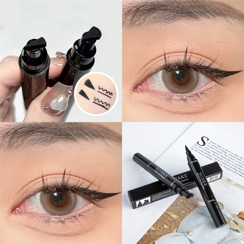 2 In1 Black Stamp Eyeliner Liquid Pen Not Easy To Smudge Natural Long Lasting Quick Dry Double Head Eyeliner Pen Eye Cosmetics